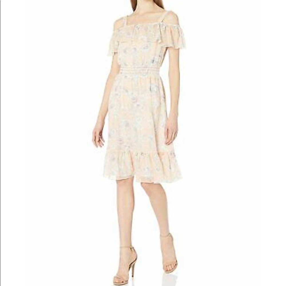 Peach cold shoulder peasant dress